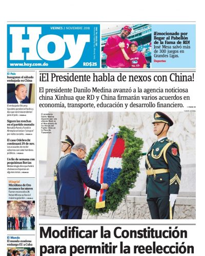 Portada Periódico Hoy, Viernes 02 de Noviembre 2018