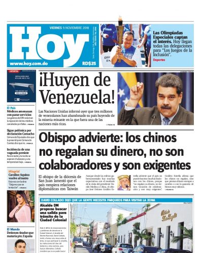 Portada Periódico Hoy, Viernes 09 de Noviembre 2018
