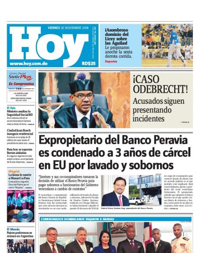Portada Periódico Hoy, Viernes 30 de Noviembre 2018