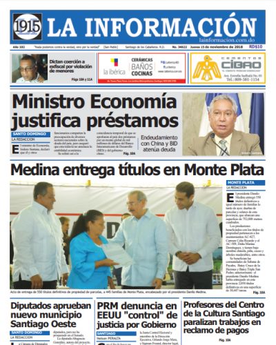 Portada Periódico La Información, Jueves 15 de Noviembre 2018