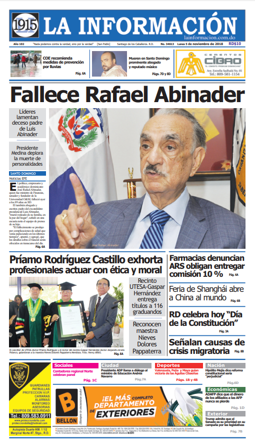 Portada Periódico La Información, Lunes 05 de Noviembre 2018