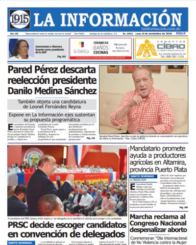 Portada Periódico La Información, Lunes 26 de Noviembre 2018