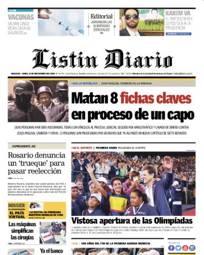 Portada Periódico Listín Diario, Lunes 12 de Noviembre 2018