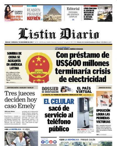 Portada Periódico Listín Diario, Miércoles 07 de Noviembre 2018