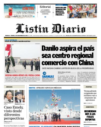 Portada Periódico Listín Diario, Viernes 02 de Noviembre 2018