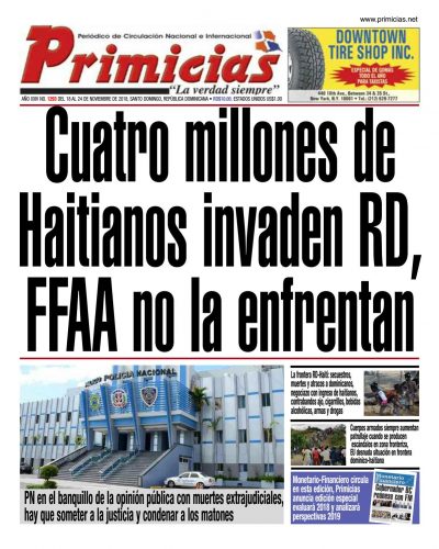 Portada Periódico Primicias, Lunes 19 de Noviembre 2018