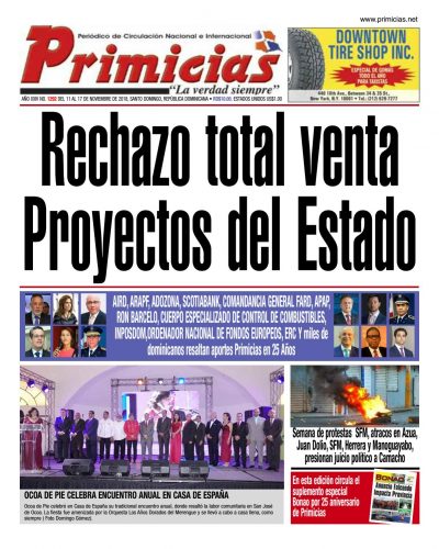 Portada Periódico Primicias, Sábado 10 de Noviembre 2018