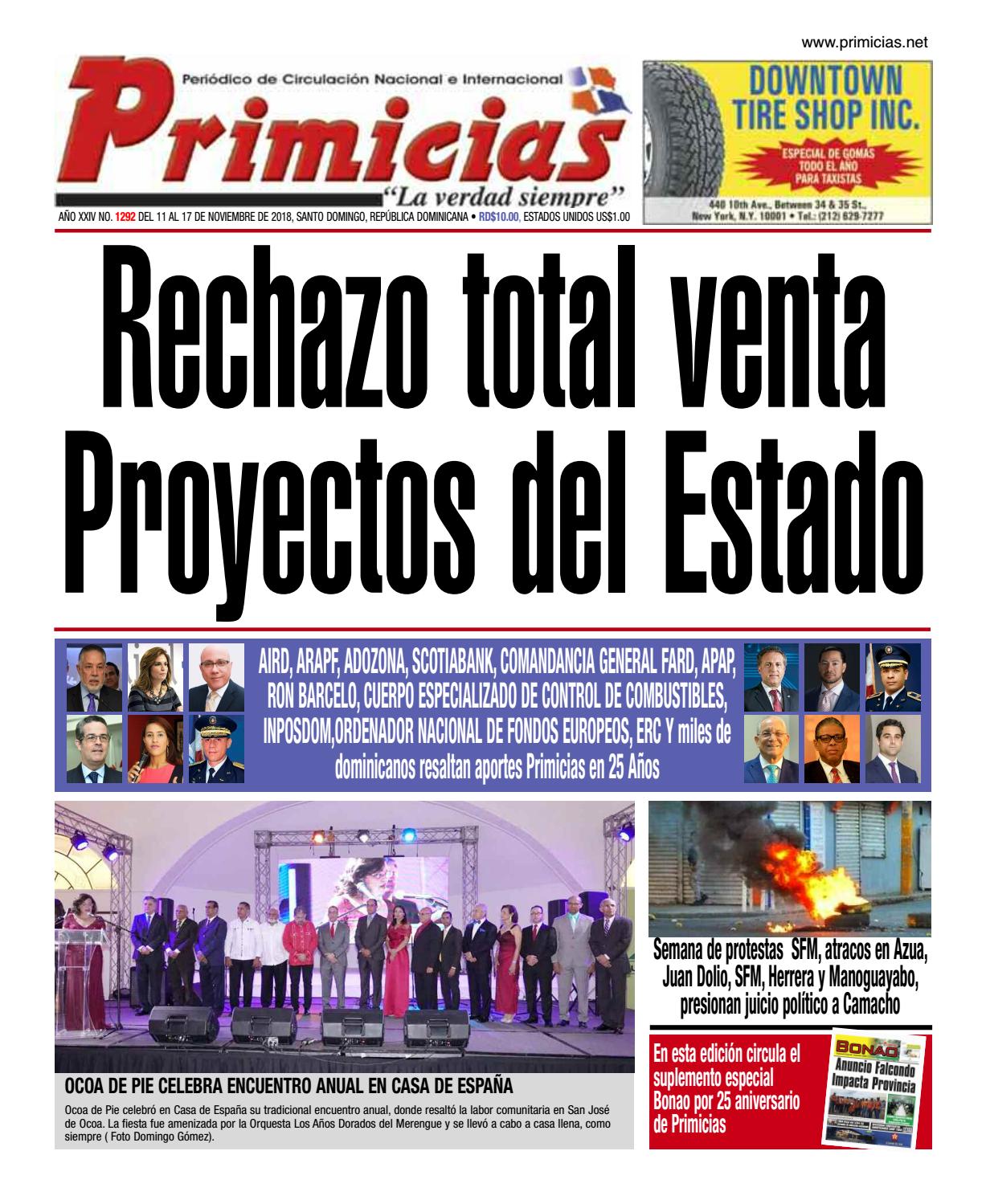 Portada Periódico Primicias, Sábado 10 de Noviembre 2018
