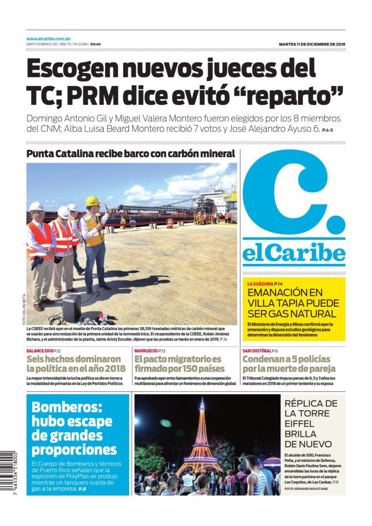 Portada Periódico El Caribe, Martes 11 de Diciembre 2018
