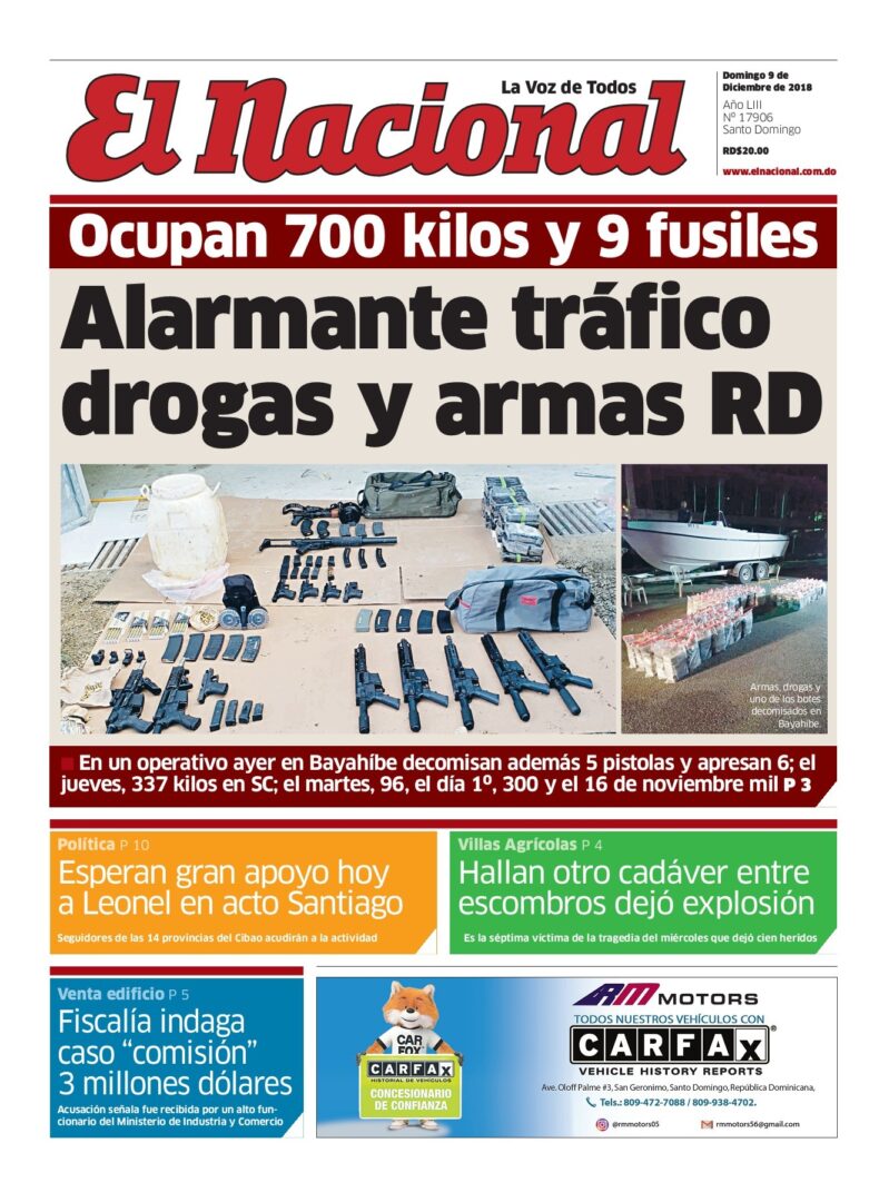 Portada Periódico El Nacional, Domingo 09 de Diciembre 2018