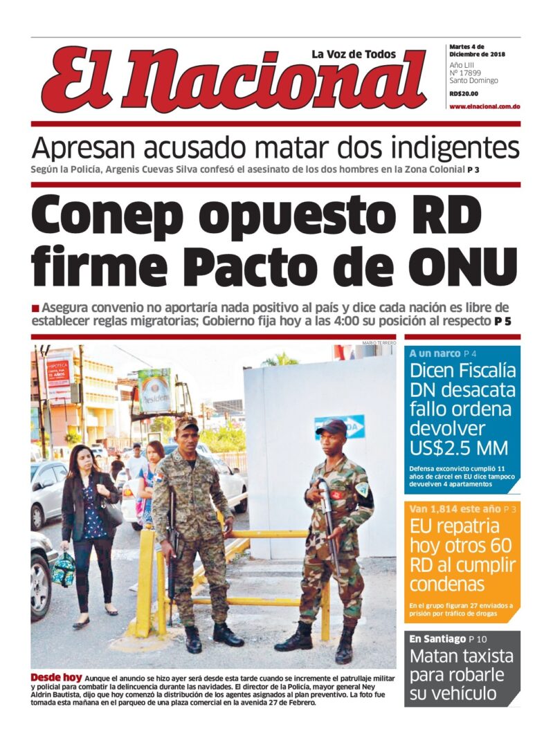Portada Periódico El Nacional, Martes 04 de Diciembre 2018