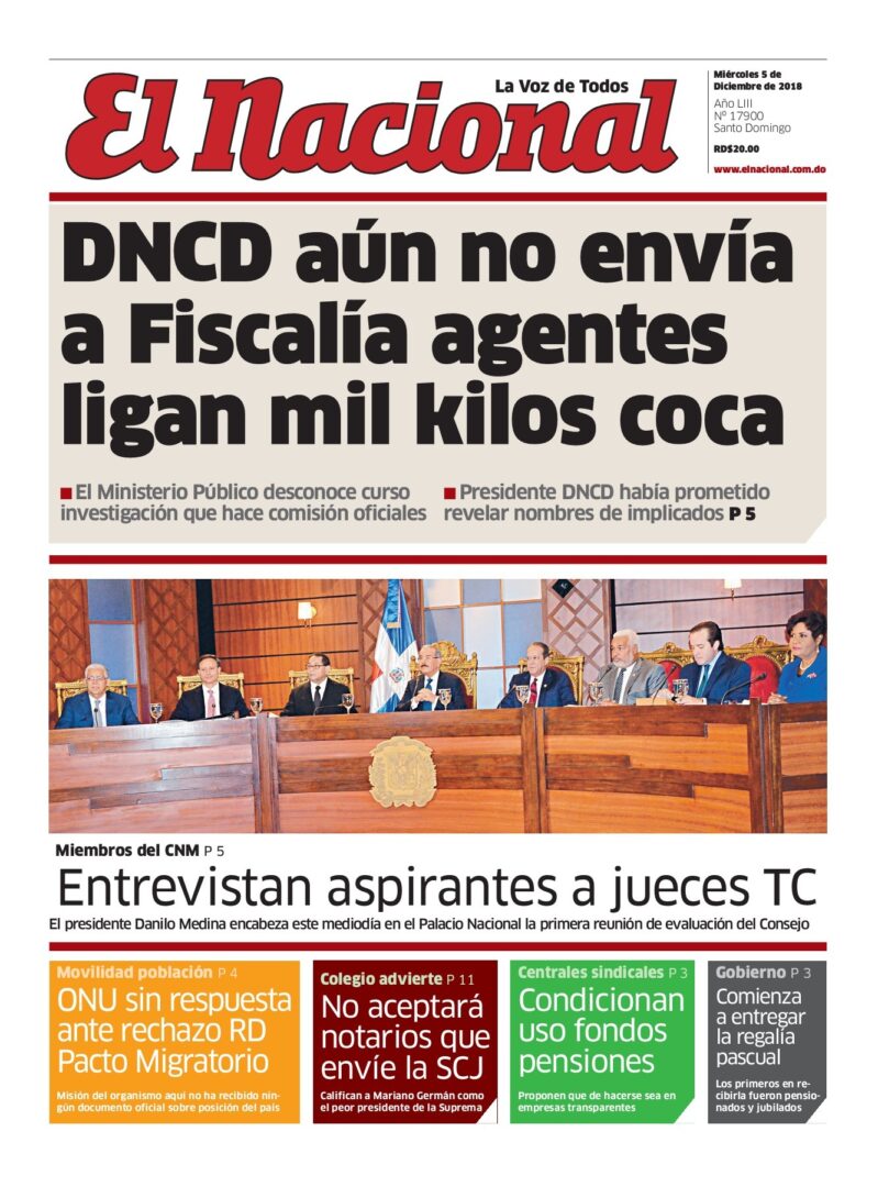 Portada Periódico El Nacional, Miércoles 05 de Diciembre 2018