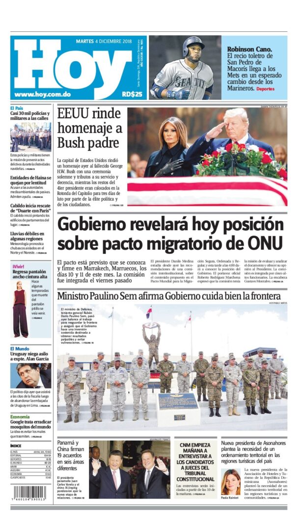 Portada Periódico Hoy, Martes 04 de Diciembre 2018