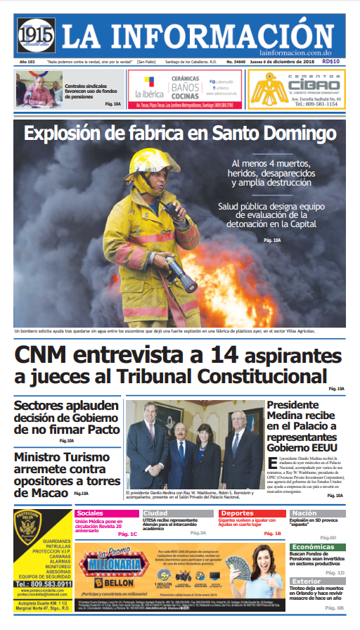 Portada Periódico La Información, Jueves 06 de Diciembre 2018