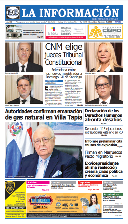 Portada Periódico La Información, Martes 11 de Diciembre 2018