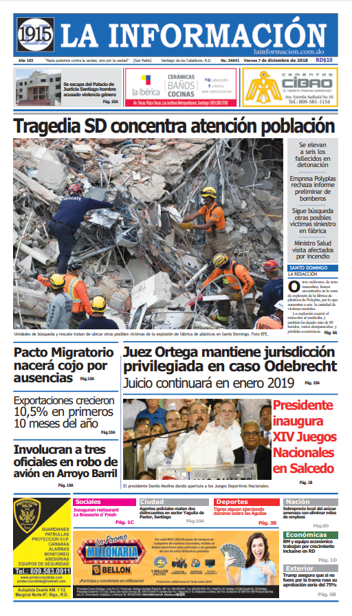 Portada Periódico La Información, Viernes 07 de Diciembre 2018