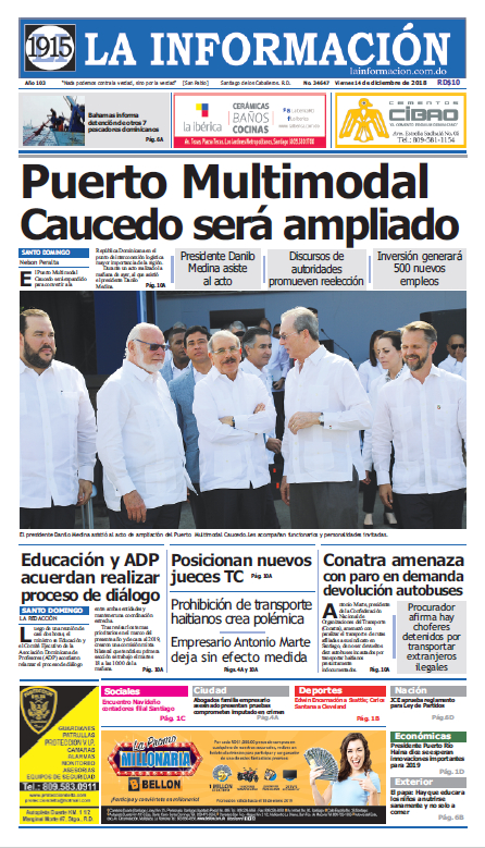 Portada Periódico La Información, Viernes 14 de Diciembre 2018
