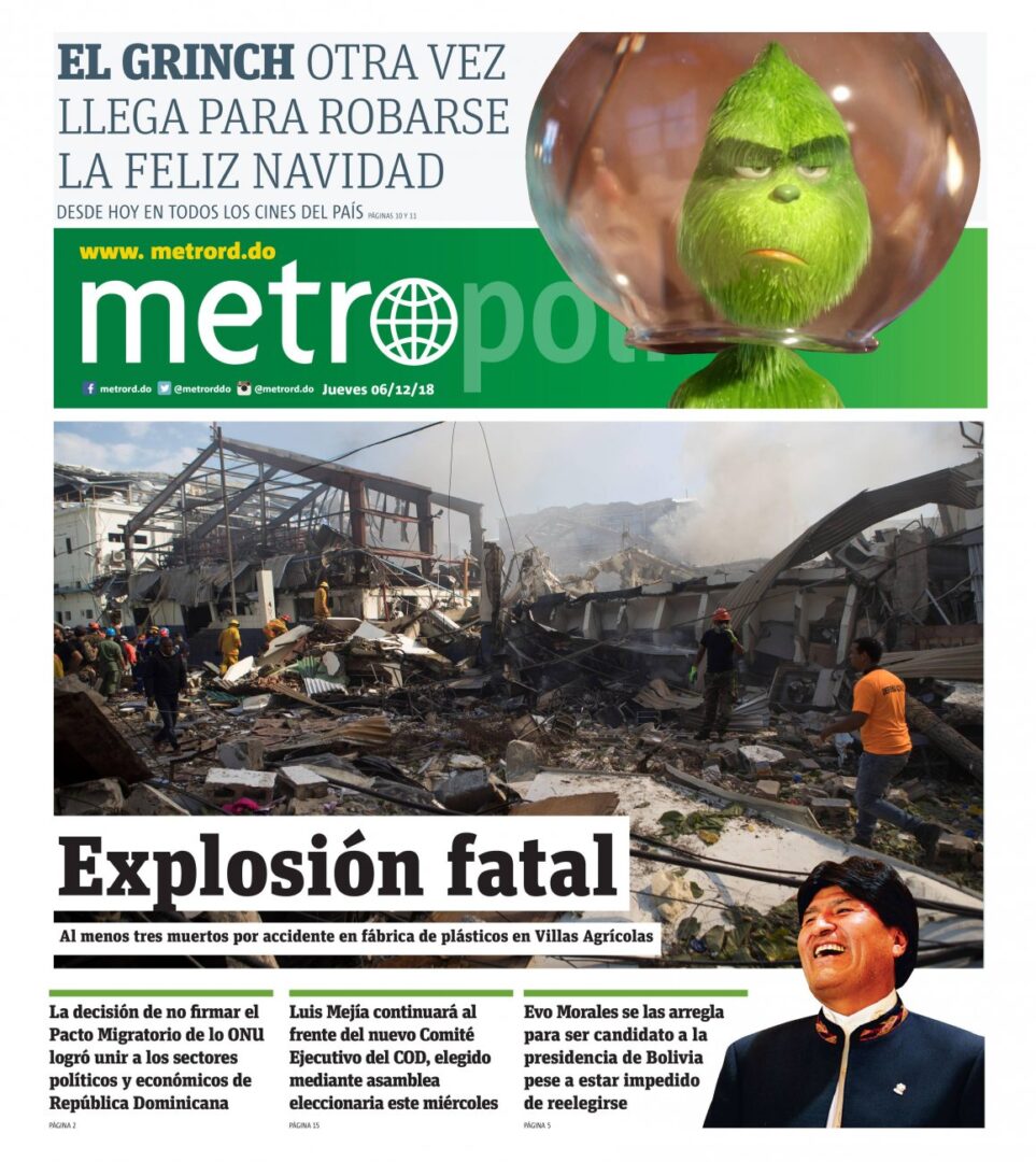 Portada Periódico Metro, Jueves 06 de Diciembre 2018