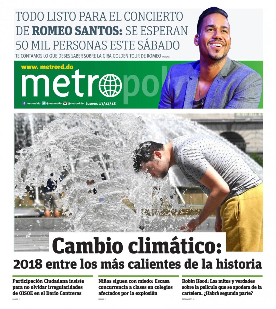 Portada Periódico Metro, Jueves 13 de Diciembre 2018