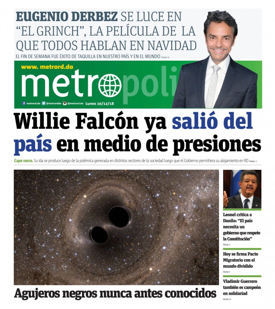 Portada Periódico Metro, Lunes 10 de Diciembre 2018