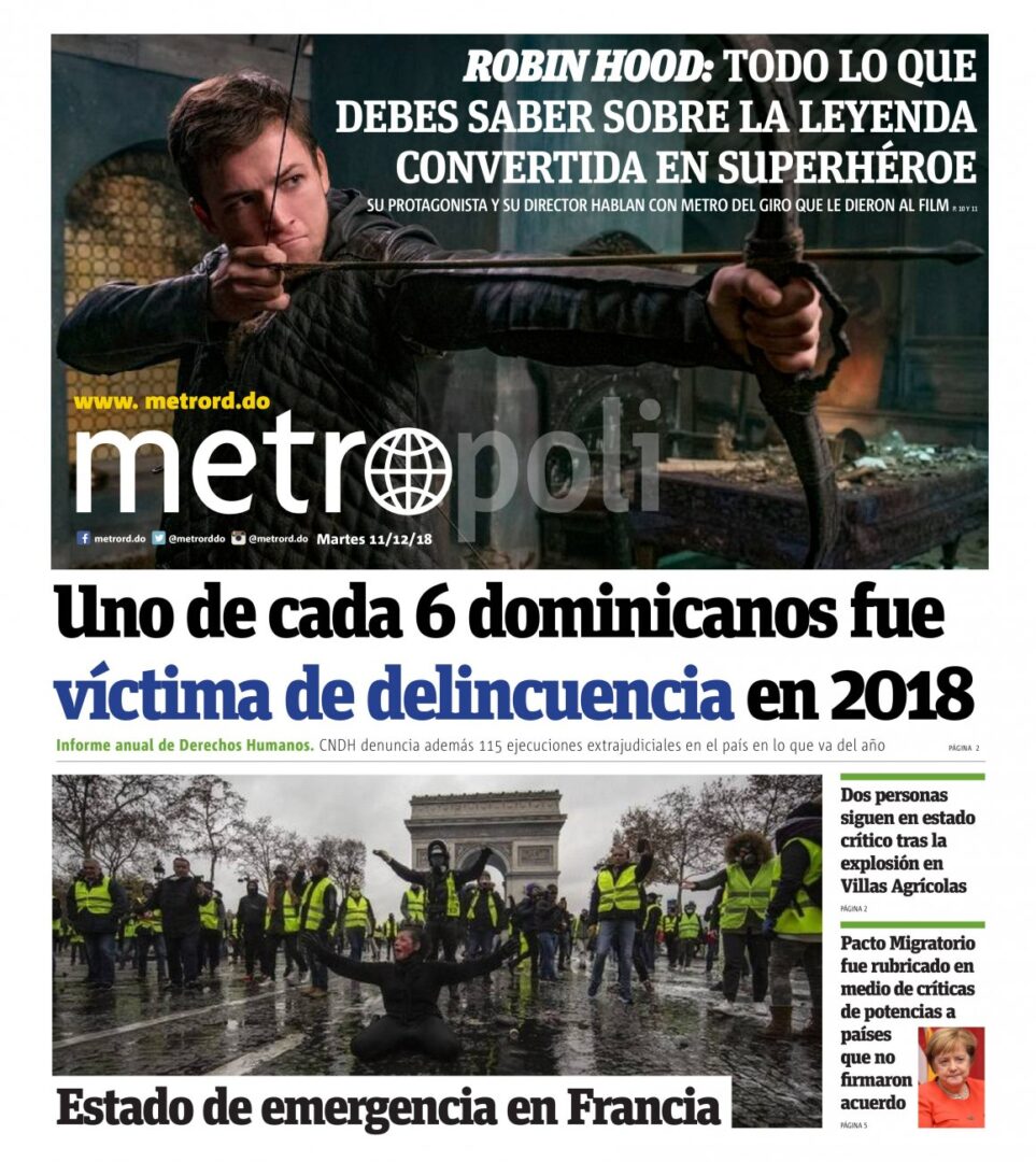 Portada Periódico Metro, Martes 11 de Diciembre 2018