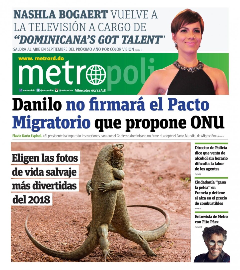 Portada Periódico Metro, Miércoles 05 de Diciembre 2018