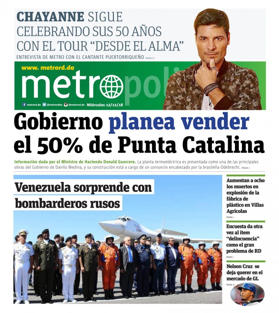 Portada Periódico Metro, Miércoles 12 de Diciembre 2018