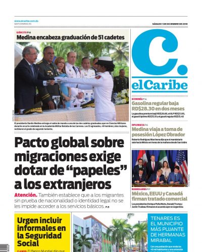 Portada Periódico El Caribe, Sábado 01 de Diciembre 2018