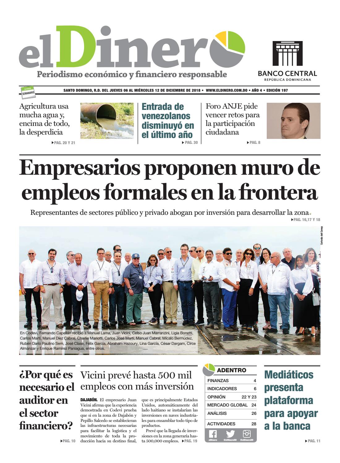 Portada Periódico El Dinero, Jueves 08 de Diciembre 2018