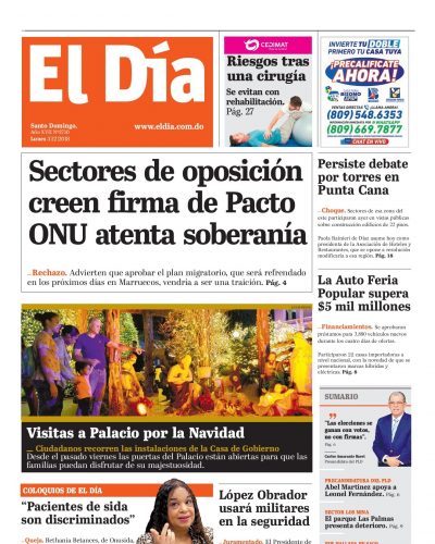 Portada Periódico El Día, Lunes 03 de Diciembre 2018
