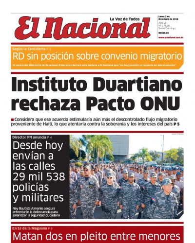 Portada Periódico El Nacional, Lunes 03 de Diciembre 2018
