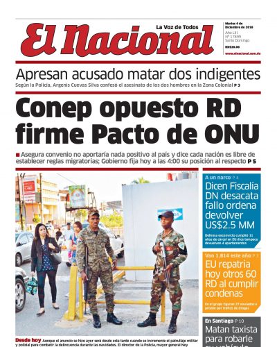 Portada Periódico El Nacional, Martes 04 de Diciembre 2018