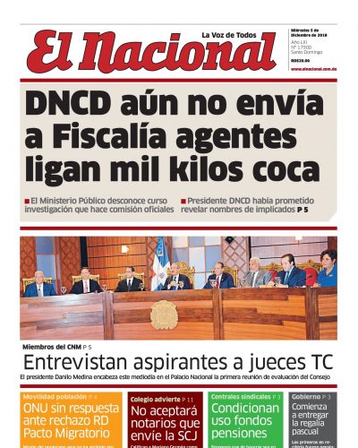 Portada Periódico El Nacional, Miércoles 05 de Diciembre 2018