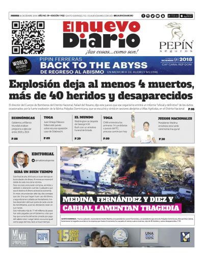 Portada Periódico El Nuevo Diario, Jueves 06 de Diciembre 2018