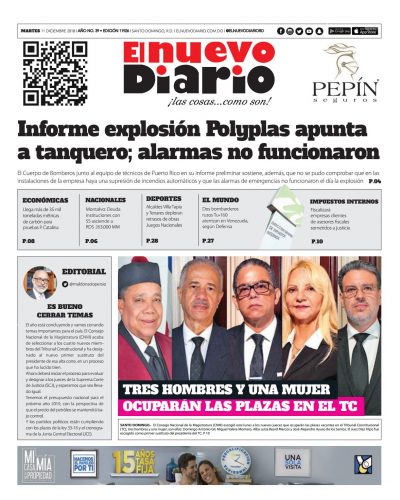 Portada Periódico El Nuevo Diario, Martes 11 de Diciembre 2018