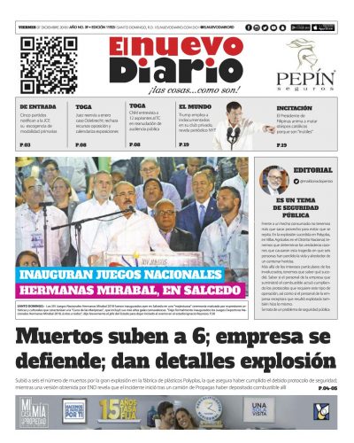 Portada Periódico El Nuevo Diario, Viernes 07 de Diciembre 2018