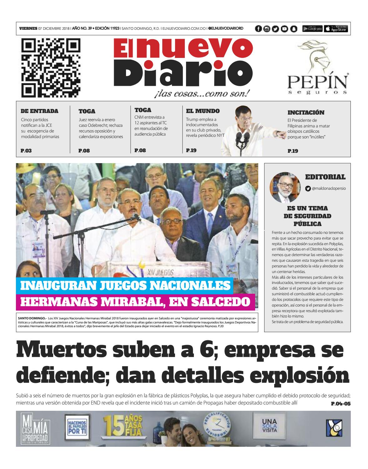 Portada Periódico El Nuevo Diario, Viernes 07 de Diciembre 2018