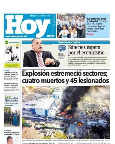 Portada Periódico Hoy, Jueves 06 de Diciembre 2018