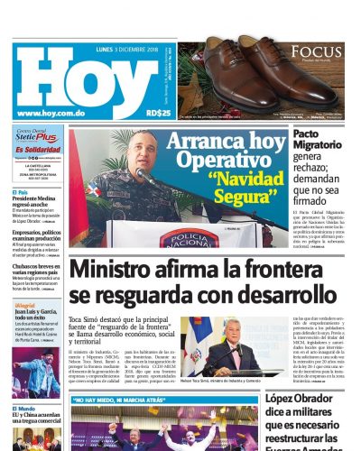 Portada Periódico Hoy, Lunes 03 de Diciembre 2018