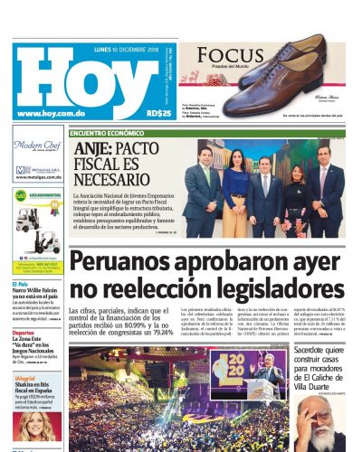 Portada Periódico Hoy, Lunes 10 de Diciembre 2018