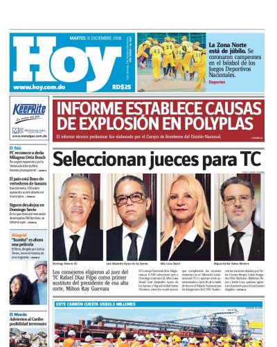Portada Periódico Hoy, Martes 11 de Diciembre 2018