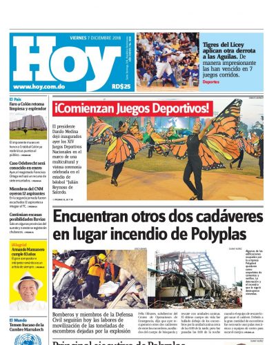 Portada Periódico Hoy, Viernes 07 de Diciembre 2018
