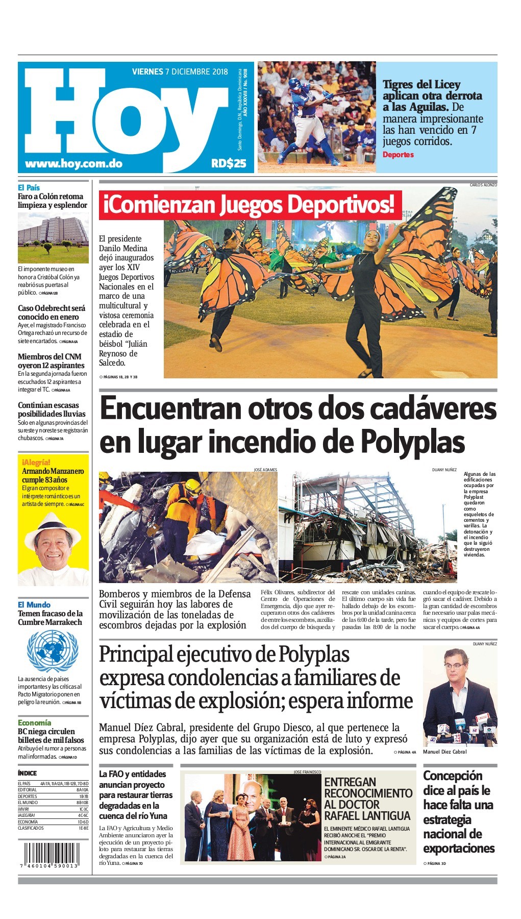Portada Periódico Hoy, Viernes 07 de Diciembre 2018
