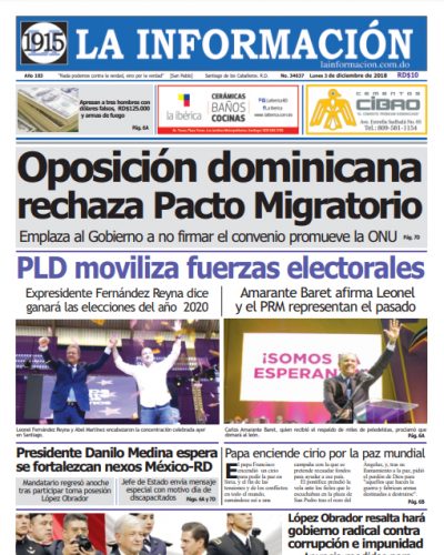 Portada Periódico La Información, Lunes 03 de Diciembre 2018