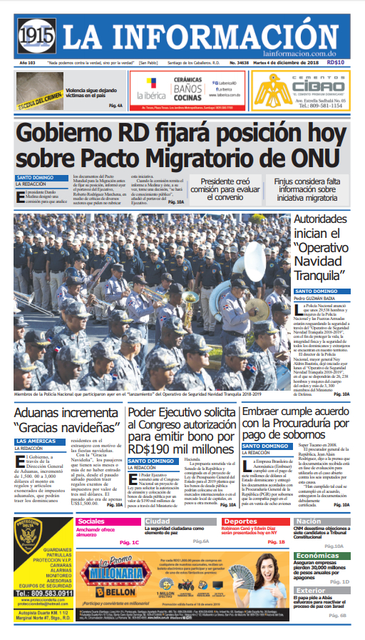 Portada Periódico La Información, Martes 04 de Diciembre 2018