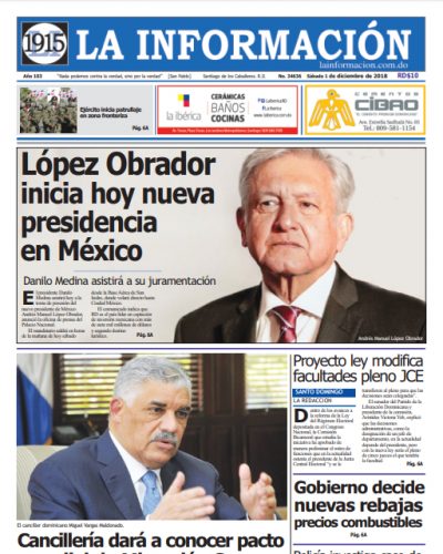 Portada Periódico La Información, Sábado 01 de Diciembre 2018