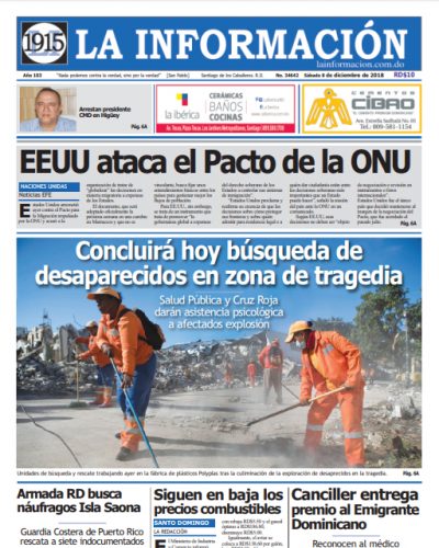 Portada Periódico La Información, Sábado 08 de Diciembre 2018