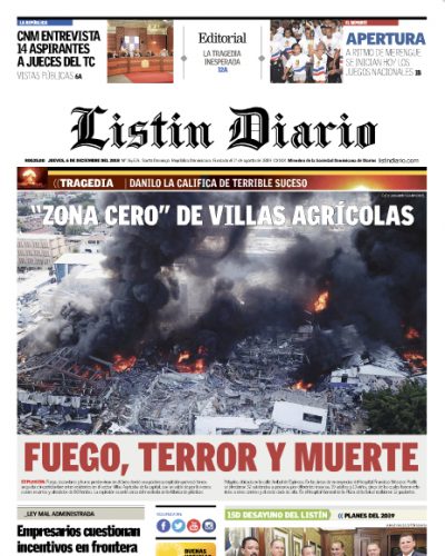 Portada Periódico Listín Diario, Jueves 06 de Diciembre 2018