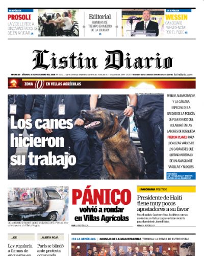 Portada Periódico Listín Diario, Sábado 08 de Diciembre 2018