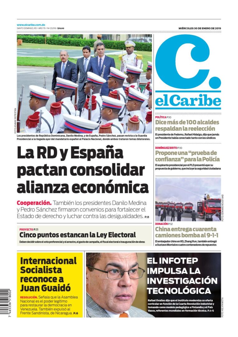 Portada Periódico El Caribe, Miércoles 30 de Enero 2019